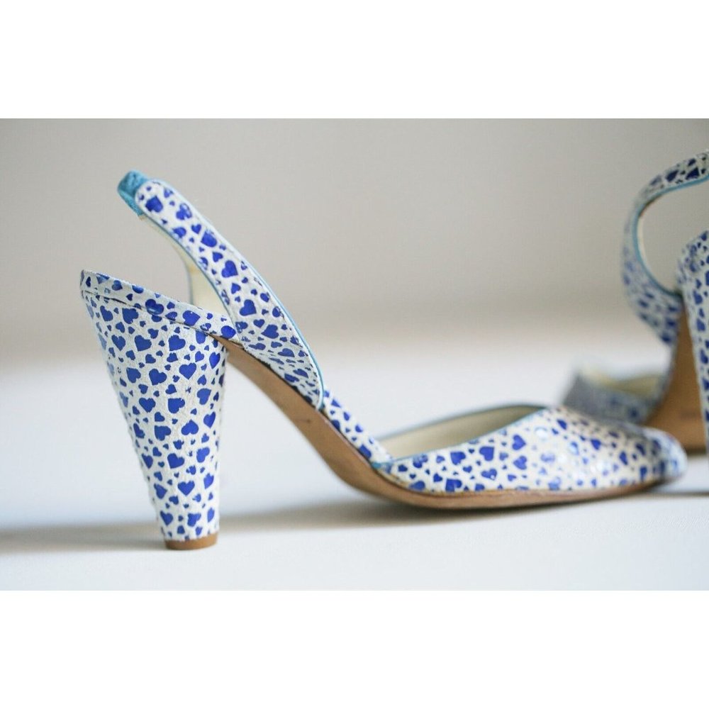Marc Jacobs Blue Heart Print Slingback Heels 6M - Picture 8 of 10
